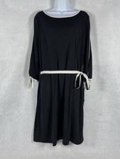 Talbots Dress Women’s Petite XLP Black White Trim Shift 3/4 Sleeves Stretch NWOT