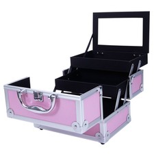 SM-2176 Aluminum Makeup Train Case Jewelry Box Cosmetic Organizer with Mirror