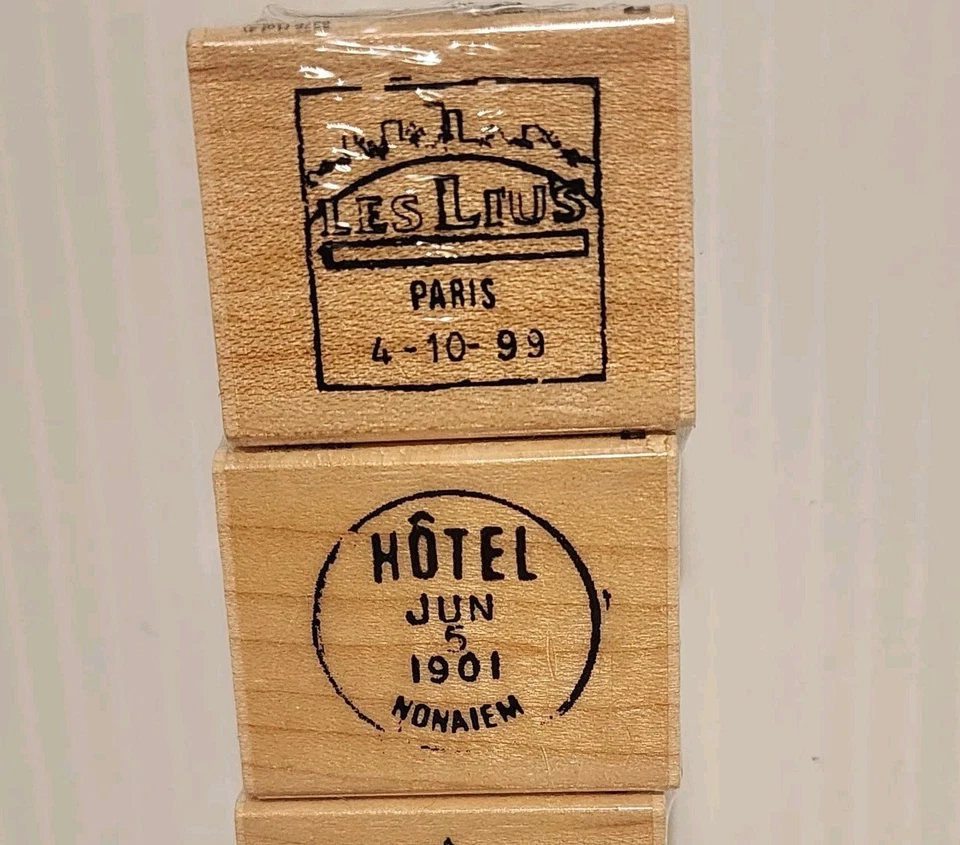 Inkadinkado Rubber Stamps Dawn Houser Vintage Postmark Set Paris Ropon Craft New - Image 2 of 4