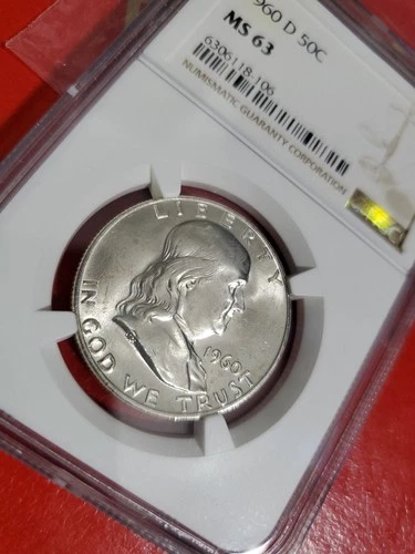 1960 D .90% Silver Benjamin Franklin Half Dollar Beautiful NGC MS63 Certified.