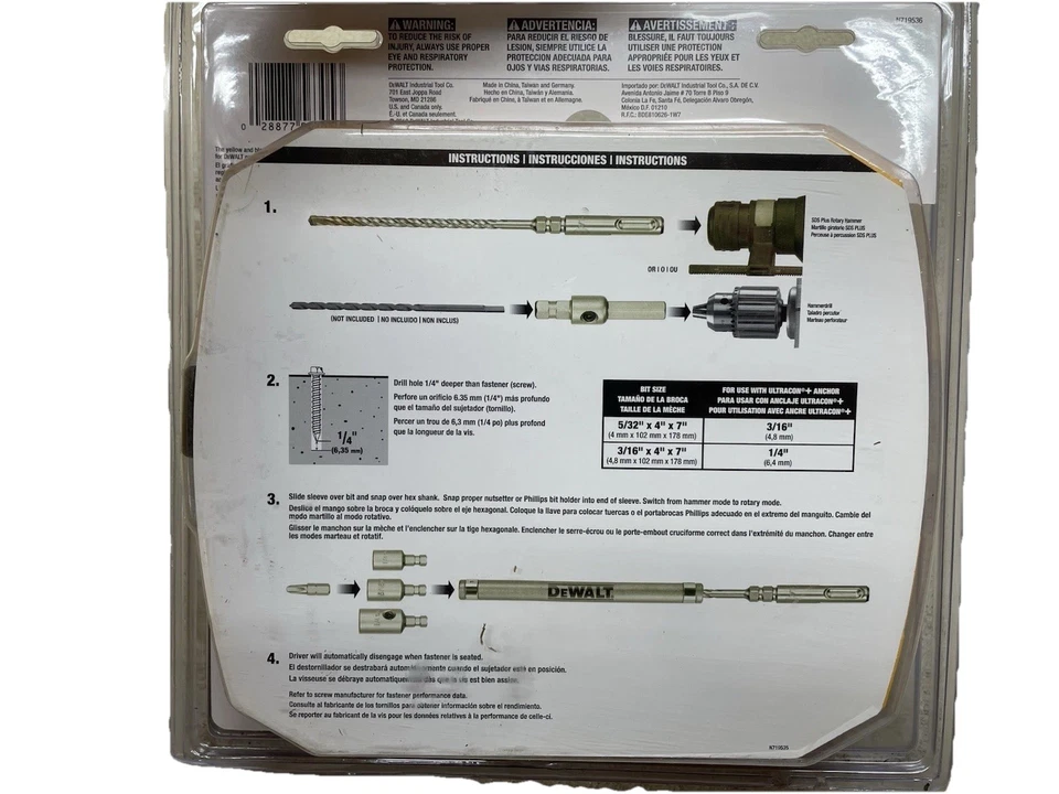 Kit de brocas de alvenaria DW5366 Ultracon SDS+. Uso para âncoras estilo tapcon vendedor dos EUA - Imagem 2 de 3