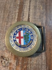Vintage Solid Brass And Enamel Alfa Romeo Belt Buckle