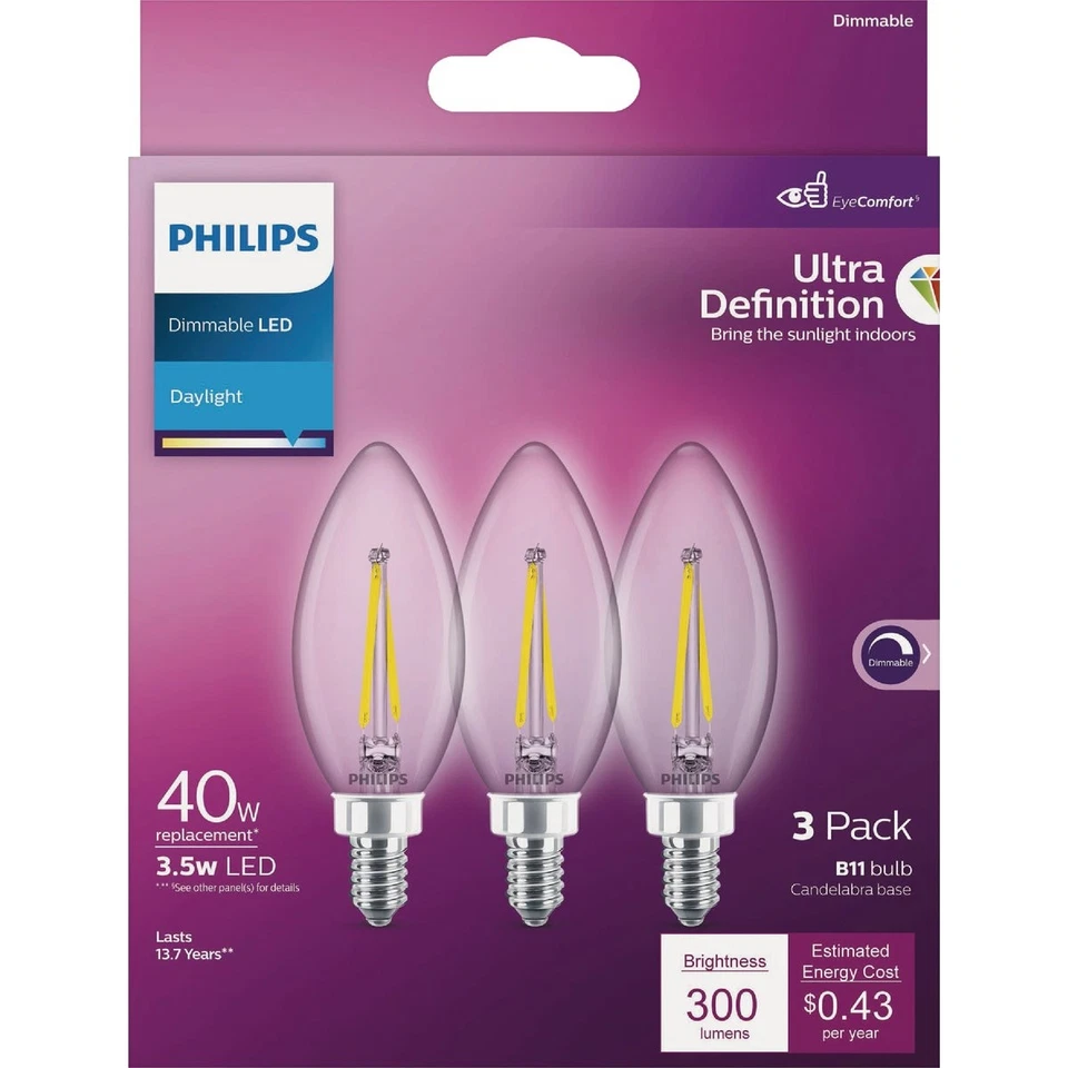 Philips Ultra Definition 40W Equivalent B11 LED Candelabra Base Daylight Light - Image 3 of 4