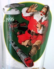 Coca Cola Santa Claus with Toy Train 16oz Fountain Glass Christmas VINTAGE 1996