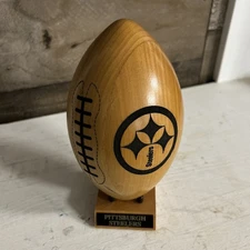 Tampa Bay Buccaneers NFL Laser Engraved Solid Wood Football w Stand 5" x 3" BUCS