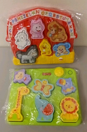 Lot (2) Fisher Price BRILLIANT BASICS ANIMALS & BARN Activity Puzzles 💯%  Works