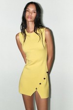 NWT! ZARA IRREGULAR BUTTON KNIT DRESS in Yellow Size Small