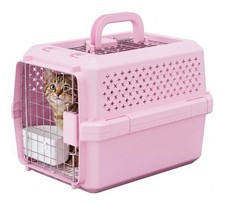 Small Hard Sided Pet Carrier, Ventilated Plastic 17.4"L x 12.8"W x 11.8"H Pink