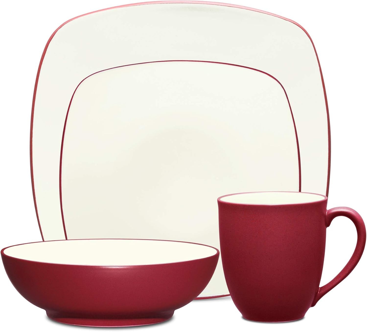 Noritake 4pc Colorwave Square Place Setting Raspberry Dinnerware Set