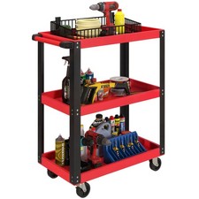 HOMCOM Carrello Porta Attrezzi a 3 Ripiani in Metallo e PP Rosso...