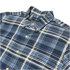 Ralph Lauren Indigo Oxford Button Down Shirt Blue Plaid Mens Size Medium