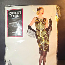 Suit Yourself 1920s Flapper Dress Costume M Black/Gold Polyester Stretch 557