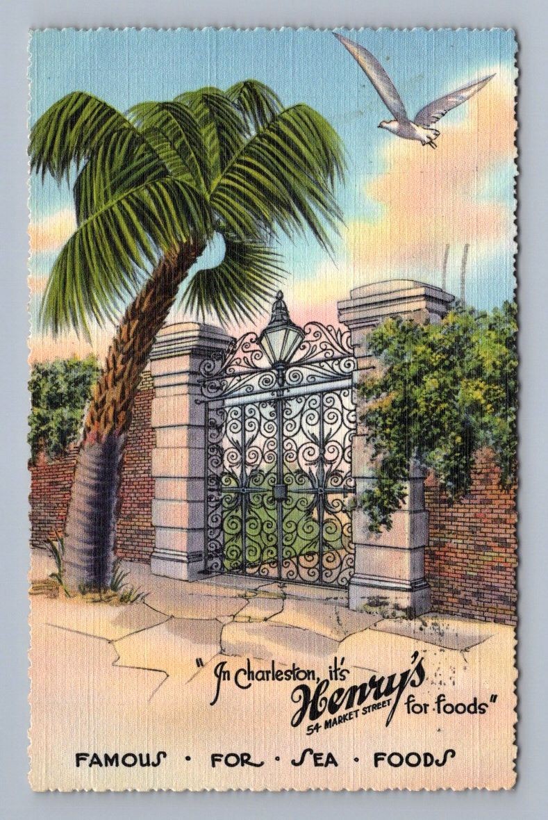 Vintage South Carolina Postcard CHARLESTON Sword Gate Henrys 1940