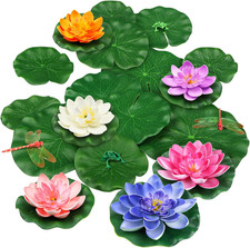 Pack de 22 flores de loto de espuma flotante artificial con hojas de loto de rana artificial