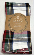 ASPEN NAPKINS (8)  PLAID  18 X 18 RED GREEN BLUE COTTON POLYESTER  NIP