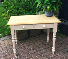 Painted Wooden Console Table Rectangular 2 Drawers Storage Knob Handles Beige