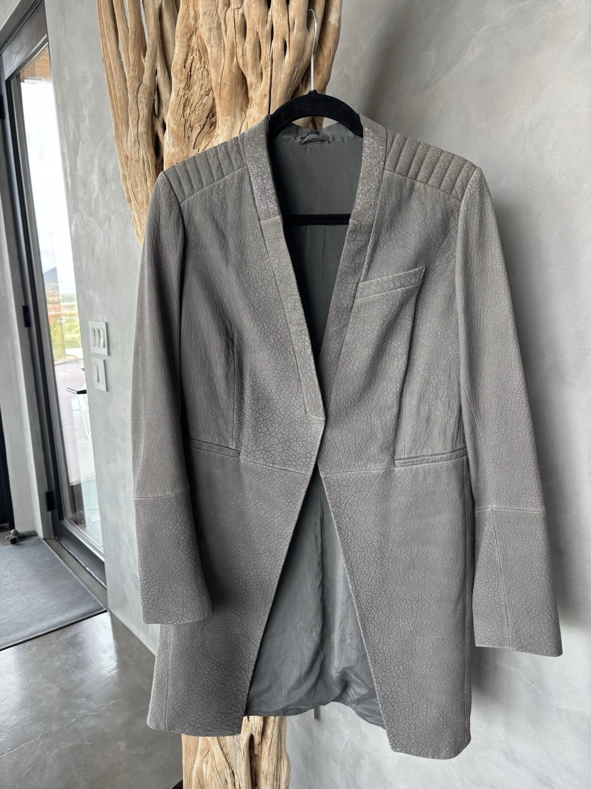 Brunello Cucinelli — $7895 Brunello Cucinelli Gray Leather Blazer Jacket sz IT 44/ US8 Monilli