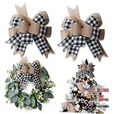 Buffalo Plaid Burlap Bows for Wreath - 2 Pack - 12"x9.4" Large Rustic Farmhouse