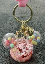 Minnie Mouse Floating Keychain Pink  Gold Mouse Ears Bag Charm BNIP