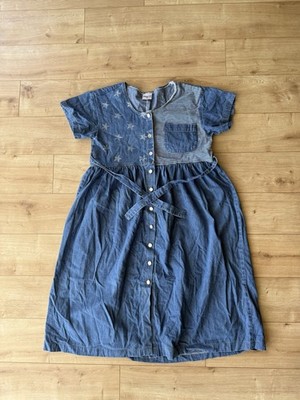 Vintage High Life Denim Dress Stars Stripes Patchwork USA Button Front S