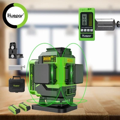 Huepar Kreuzlinienlaser 3D Grün Linienlaser Selbstnivellierend +Laserdetektor