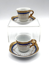 Miniature Demitasse Espresso Teacup and Saucer Elegant Blue and Gold Set of 2