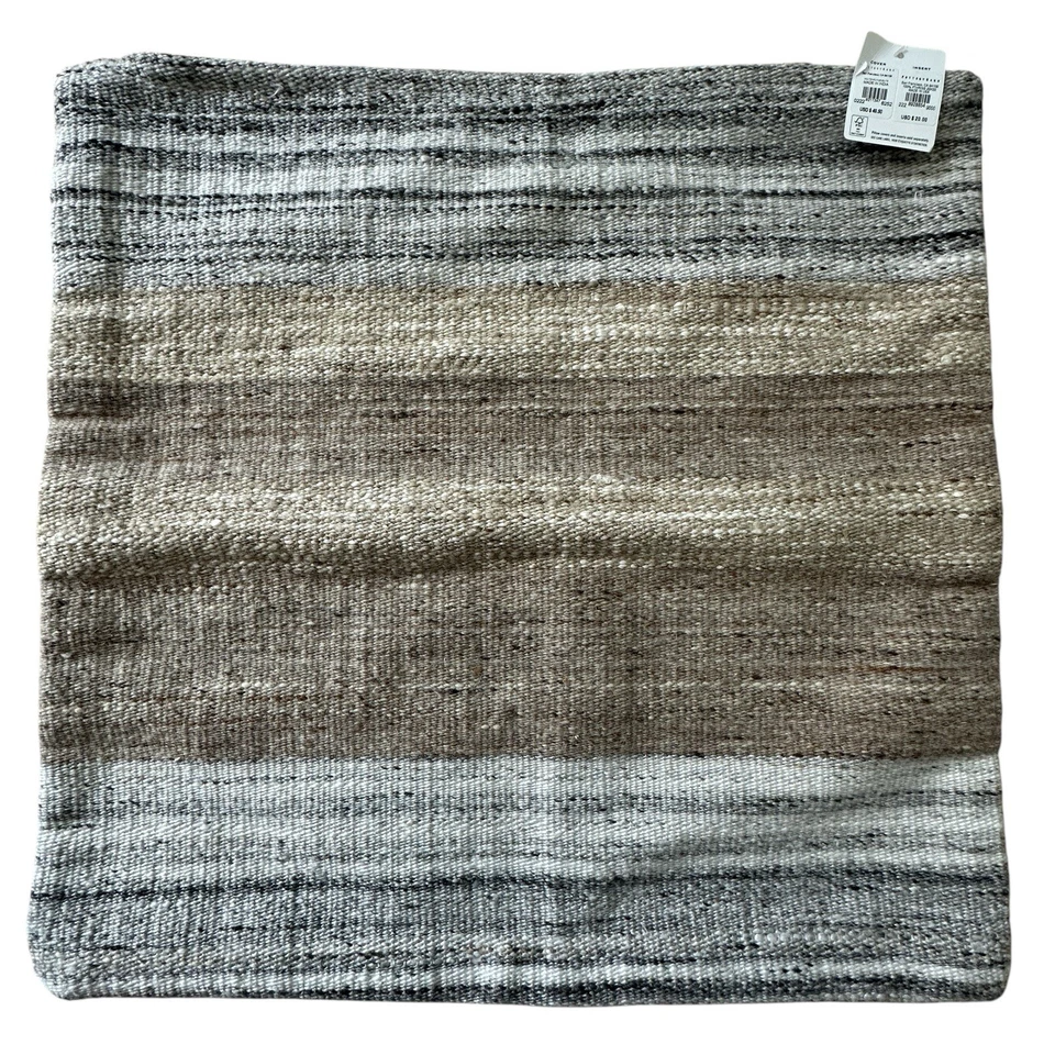 Funda de Almohada Pottery Barn Rayas Kolten Cuadrada 22" x 22" Tejida Gris Taupe Nueva Foto 3 de 4