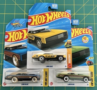 LOT OF 3 - 2025 & 2026 HOT WHEELS LONG BLOC PINEWOOD DERBY WAGON COLOR VARIANTS