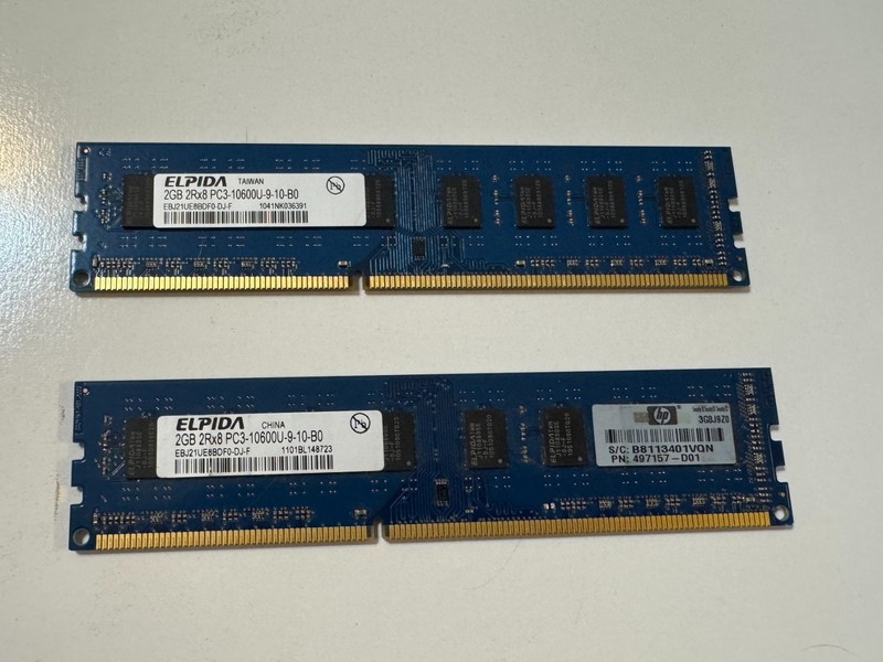 Elpida 4GB Kit (2x2GB) DDR3 PC3-10600U 1333MHz Desktop RAM Memory EBJ21UE8BDF0-D