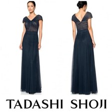Tadashi Shoji Tulle Formal Maxi Gown Dress Mother of Bride Groom Navy Blue 14