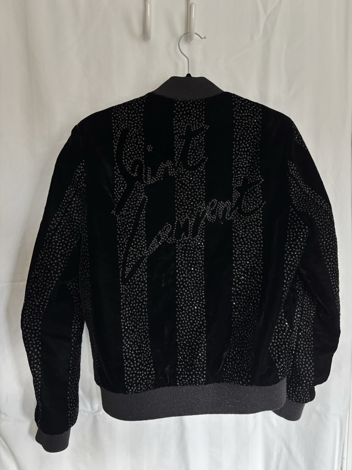 Giacca Bomber Saint Laurent Logo Donna NERO Velluto Ricamato Cristallo Piccolo