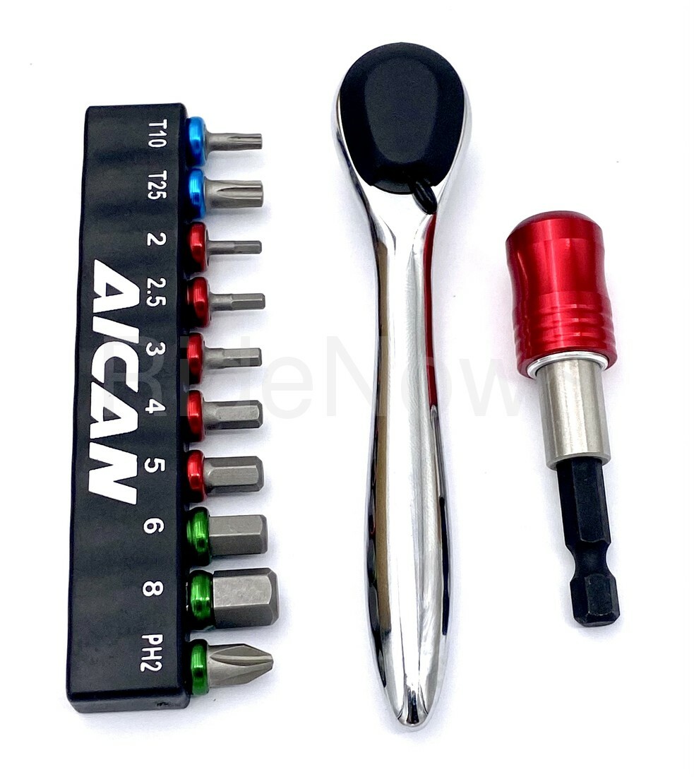 New Hex Portable mini Bike Ratchet Tool Pouch,Extension bar+10 Bits Red