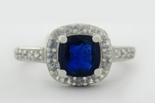 LAB CREATED BLUE WHITE SAPPHIRES RING .925 Sterling Silver - New With Tag