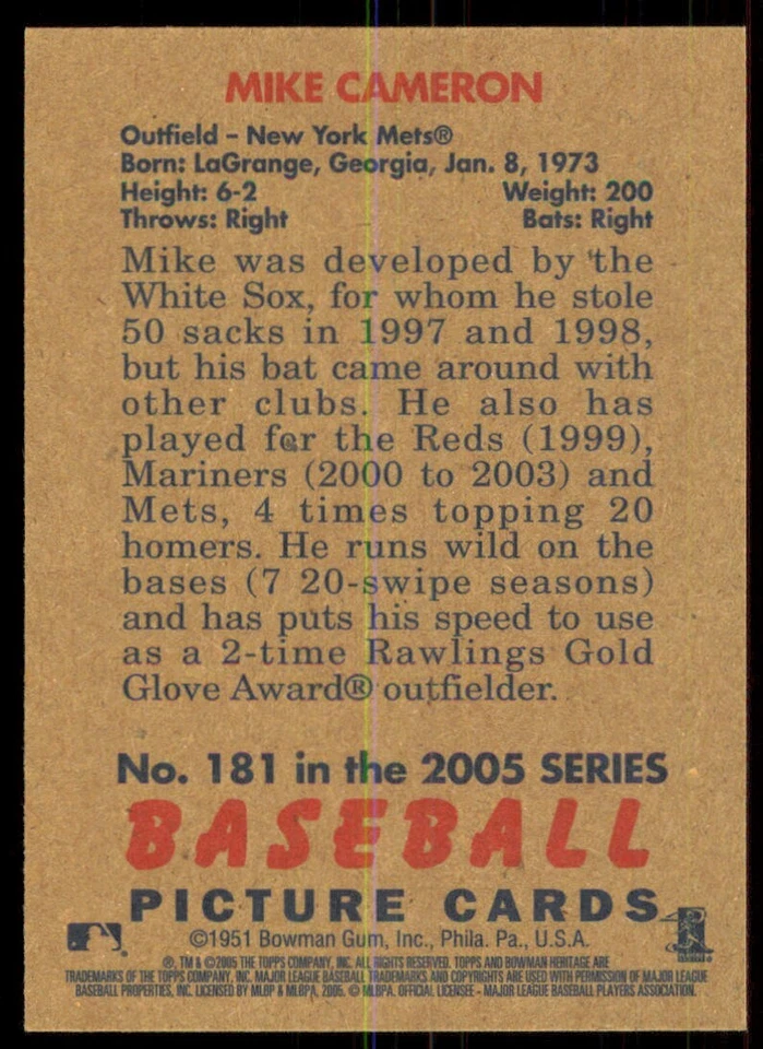2005 Bowman Heritage Mike Cameron New York Mets #181 - Image 2 of 2