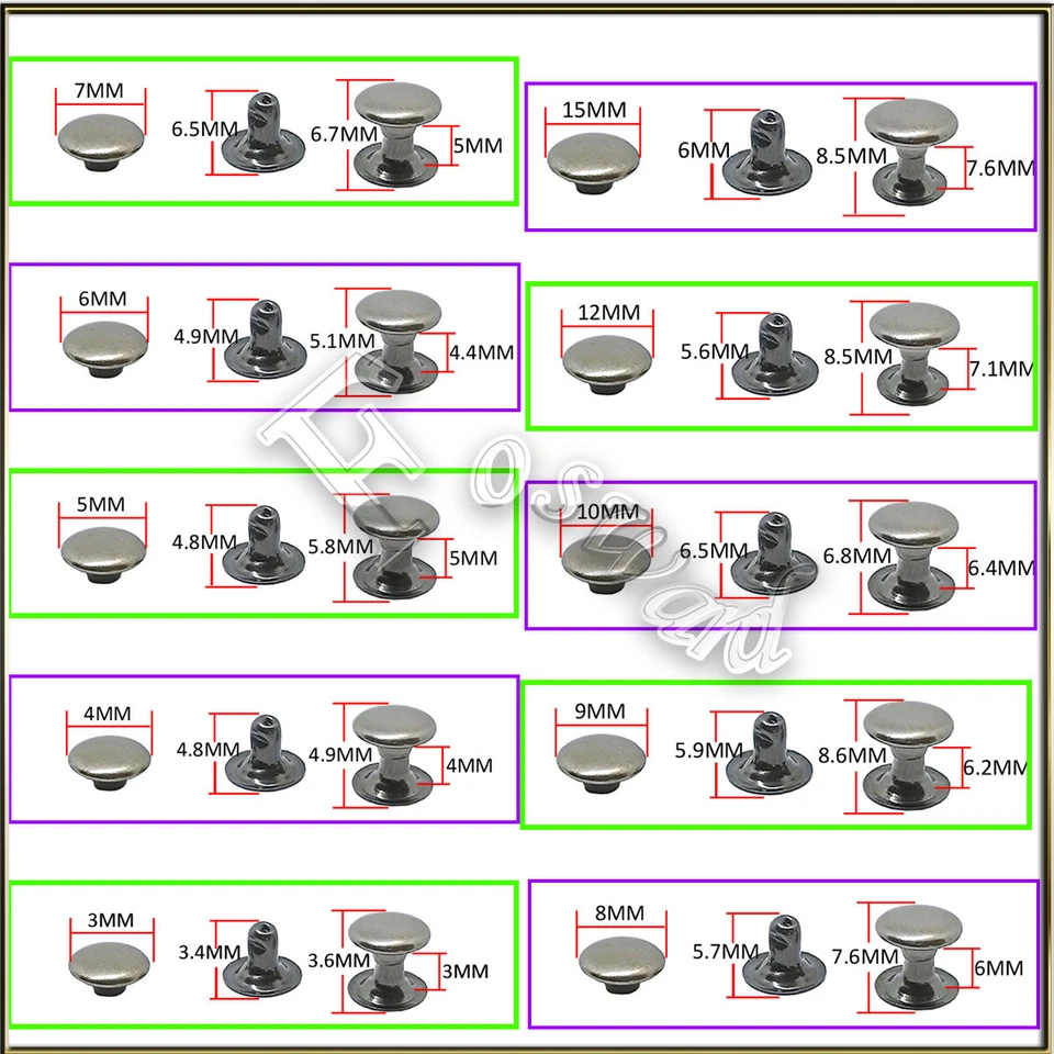 Single Cap Rivets Stud Rapid Rivets Leather Craft Repair Decorative 3mm 4mm 5mm - Image 3 of 3