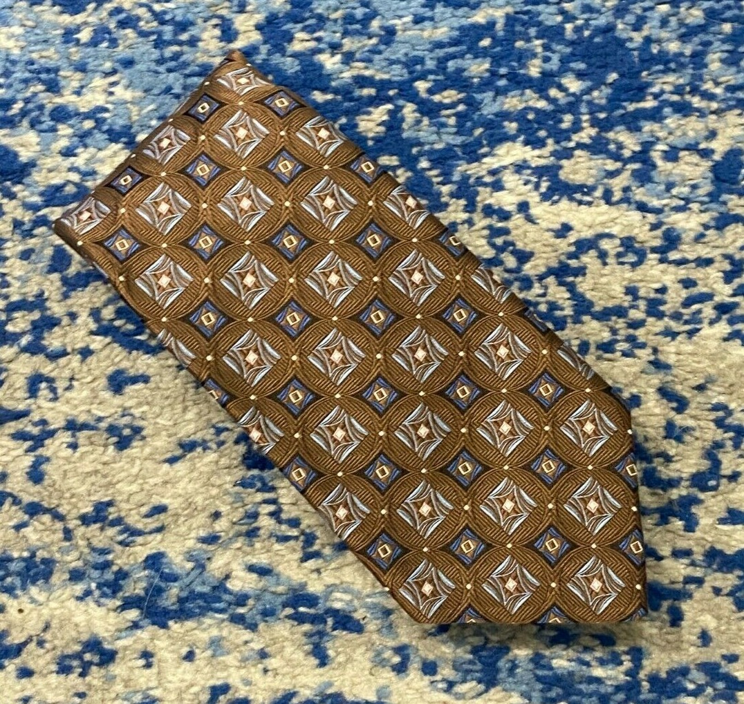 Robert Talbott Brown Blue Silver Black Geometric … - image 1