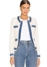 L’AGENCE Agnes Ivory Tweed Denim Jacket Size M $525