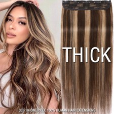 THICK One Piece 100 Real Clip in Remy Human Hair Extensions 3/4 Full Head Weft