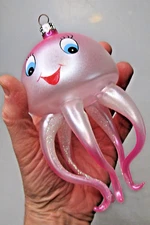 Vintage Glass Jumbo SMILY OCTAPUS JELLYFISH Christmas Ornament De Carlini Italy