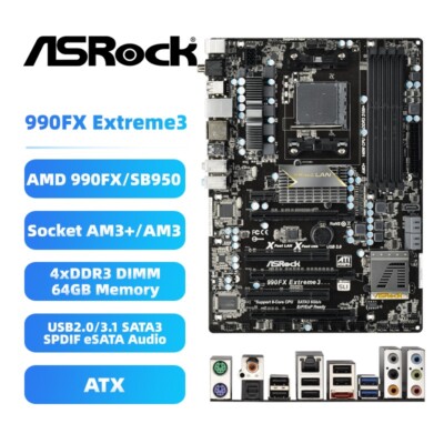 ASRock 990FX Extreme3 Motherboard ATX AMD 970/SB950 AM3+/AM3 DDR3 SATA3  eSATA