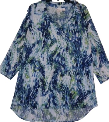 WOMEN WITH CONTROL Large/XL Colorful Watercolor Print Stretch Knit Tunic Top