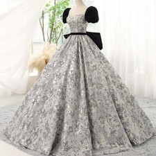 Femme Floral Jacquard Graduation Cérémonie Balle Robe Longue Nœud Soirée