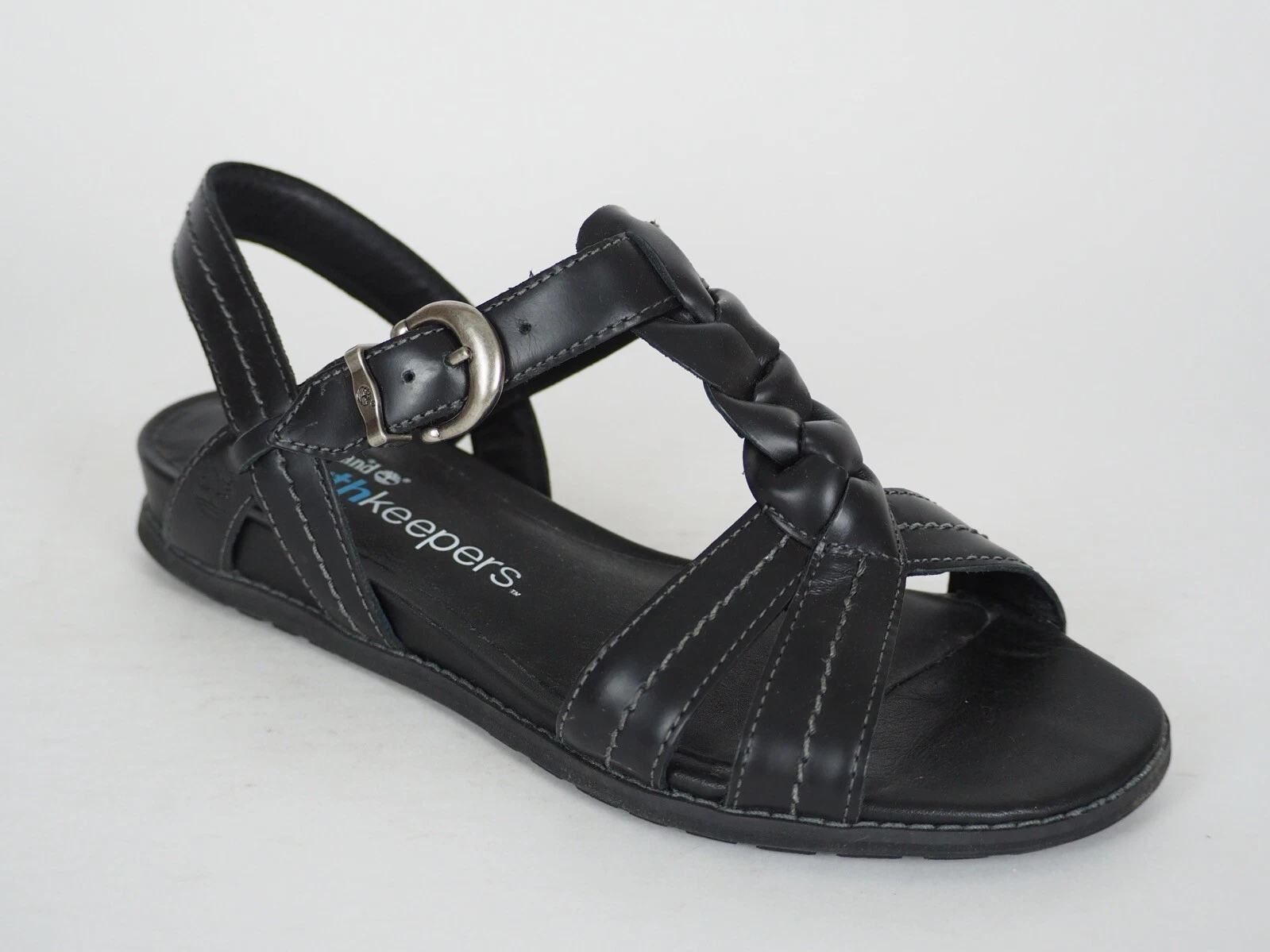 Sandali donna Timberland 25615 in pelle nera intrecciata a T Bar