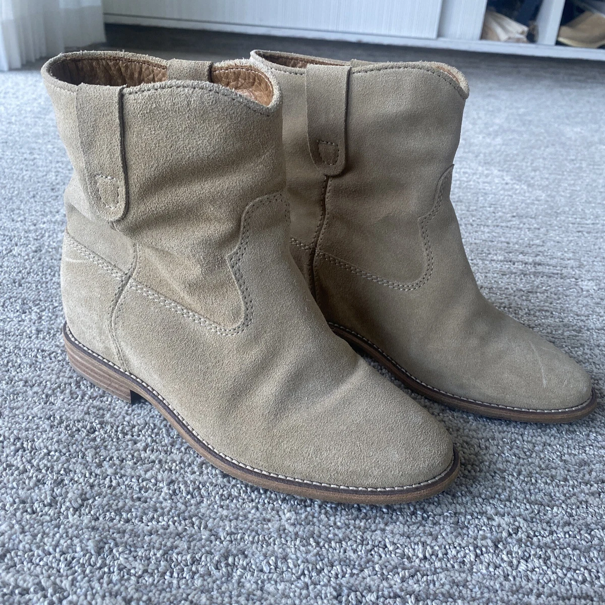 $680 Isabel Marant Crisi Ankle Boots Tan Suede Size 36 Hidden-Wedge Booties