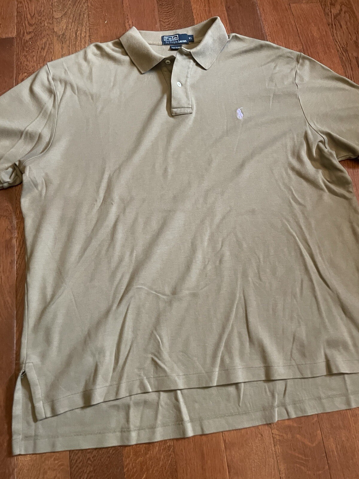 Polo Ralph Lauren camicia colletto marrone oliva taglia XL cotone uomo vintage pony