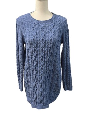 Jill Chunky Cable Knit Blue Chenille Crew Neck Oversized Sweater Small 