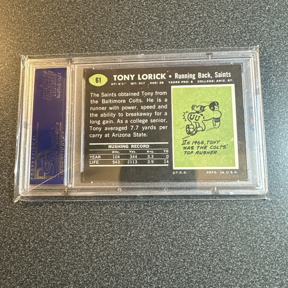 1969 Topps - Wearing Baltimore Colts Jersey #61 Tony Lorick PSA 8 - Image 2 of 2