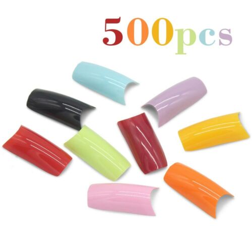 500Pcs Candy Colors French False Nail Tips Coffin UV Gel Acrylic Nails DIY Decor - Picture 1 of 39