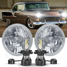 Pair 7" Inch Round LED Headlights Hi/Lo Sealed Beam for Chevy Bel Air 1955-1957