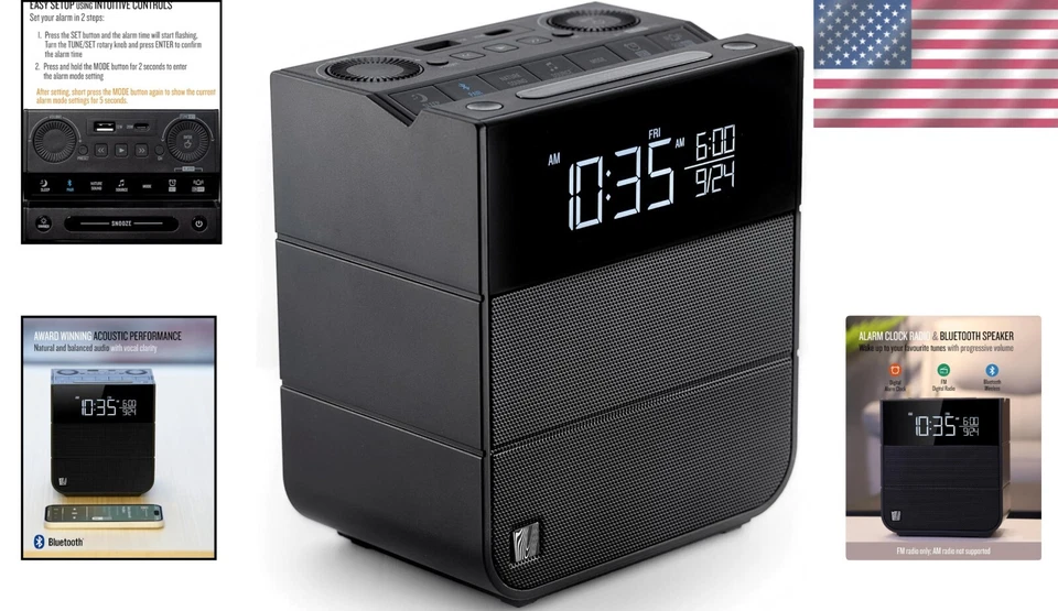 Sound Rise II: Compact Bedside Alarm Clock & Bluetooth Speaker with USB Charging - Image 2 of 4